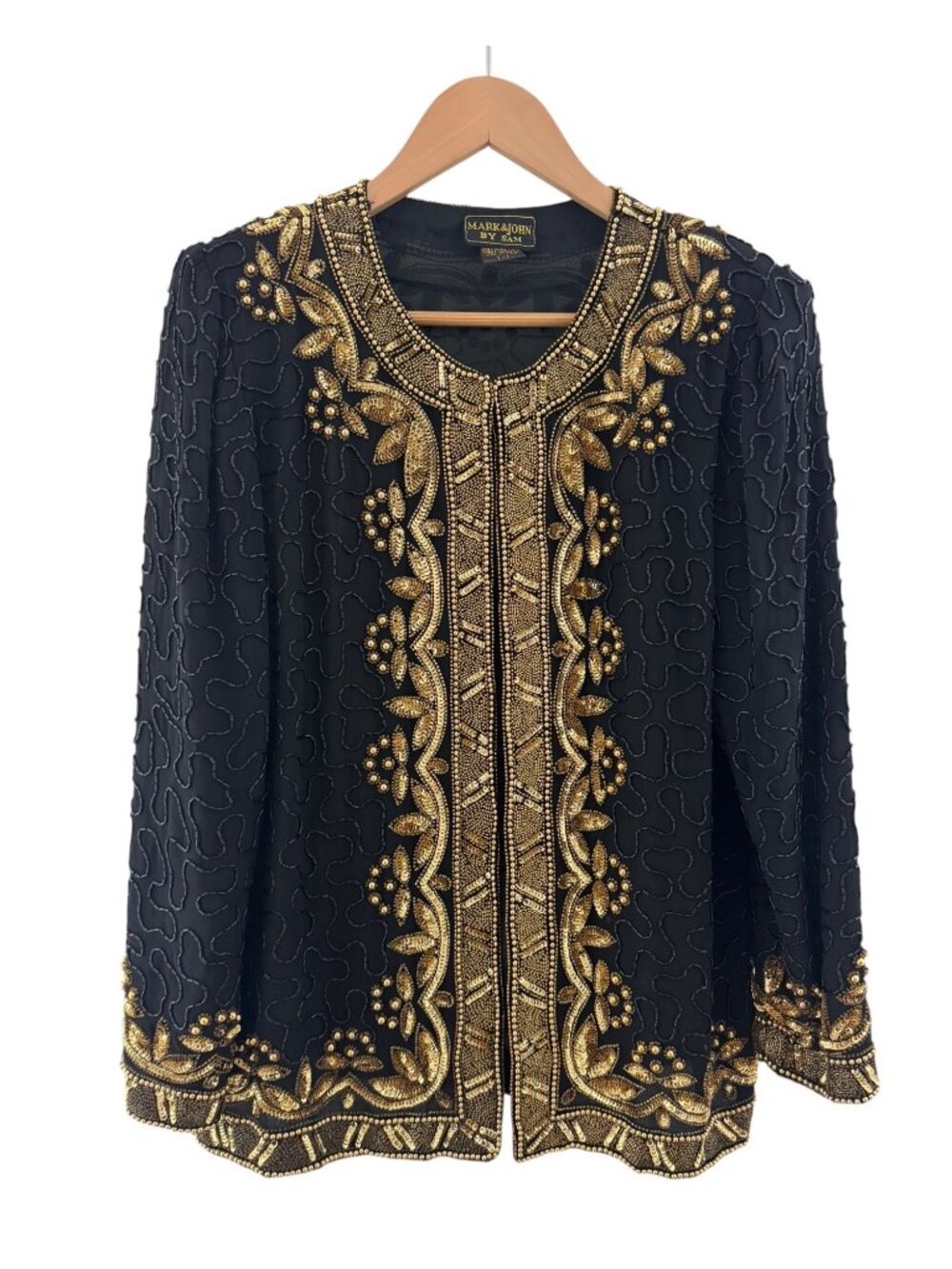 Vintage Mark & John by Sam Black Gold Beaded Silk Evening Jacket Size S Formal